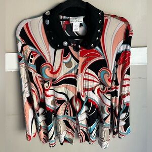 The Travel Collection Abstract Blouse with Black Collar